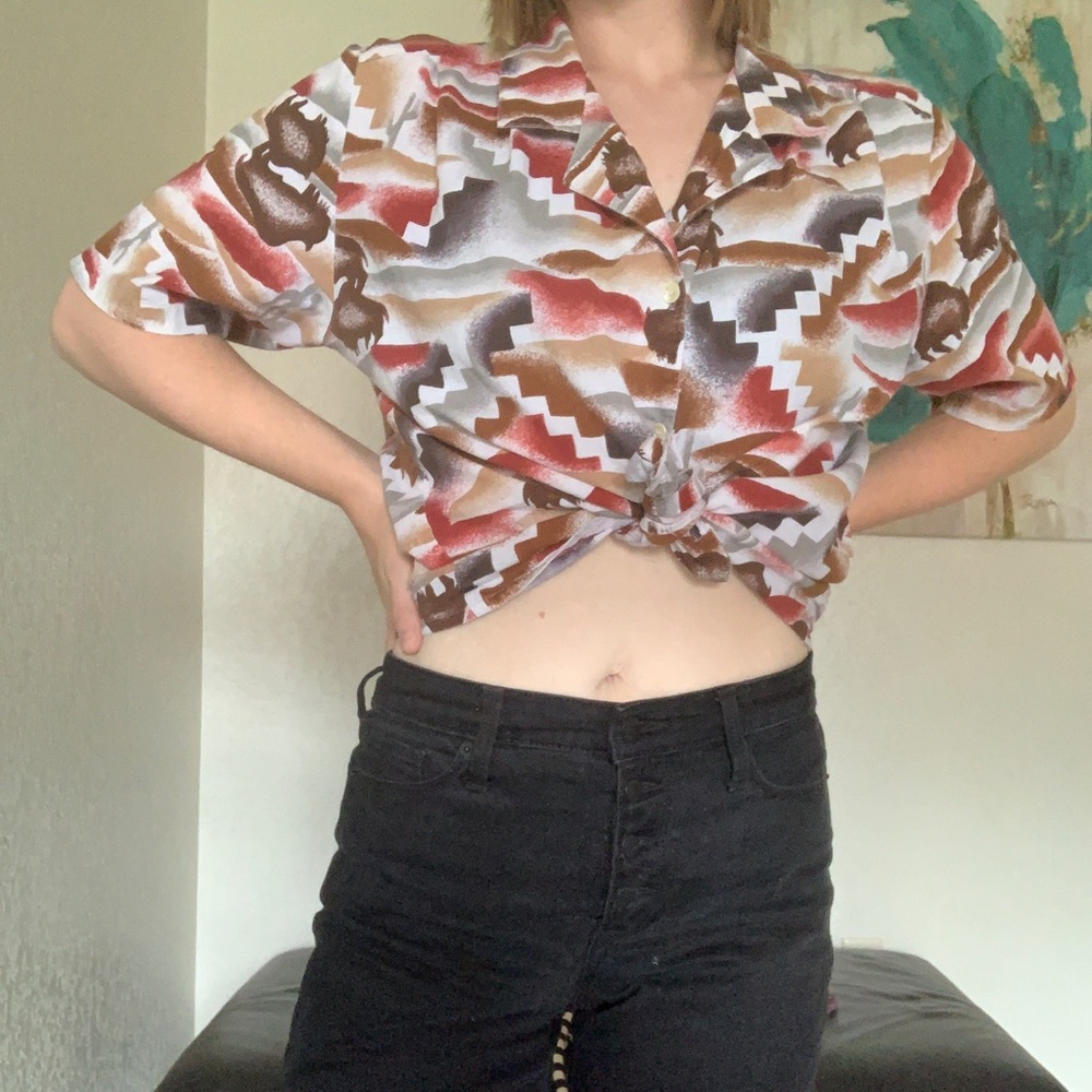 Vintage buffalo print button up shirt
